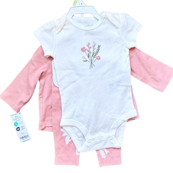 Carter’s Baby Girls Two Piece Pink Cotton Onesie & Outfit Set. 3 Months. NEW! - Picture 1 of 8